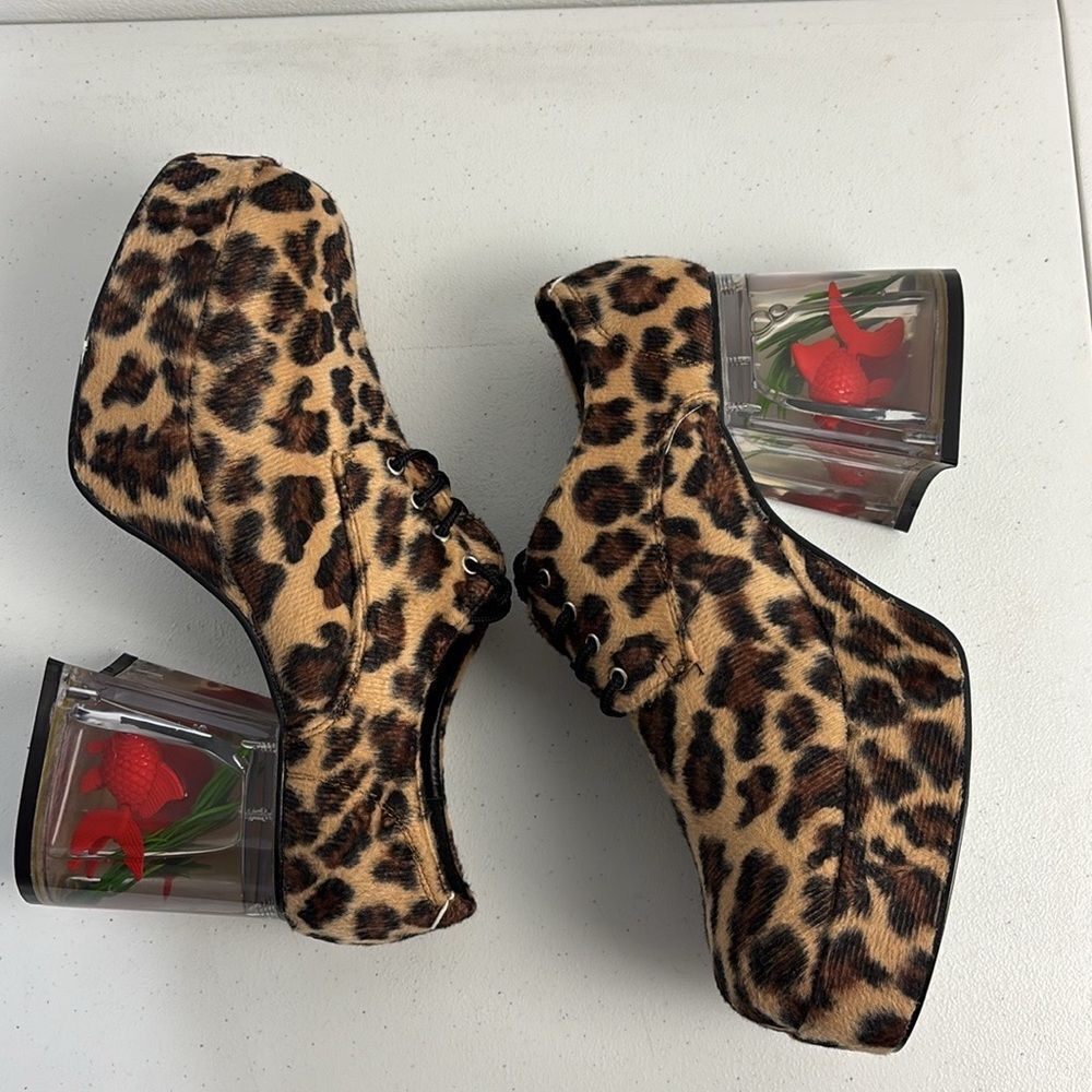 NWOT Funtasma Mens 9 Leopard Platform Shoes Fish Bowl Pimp Disco 70s Costume - Picture 6 of 14
